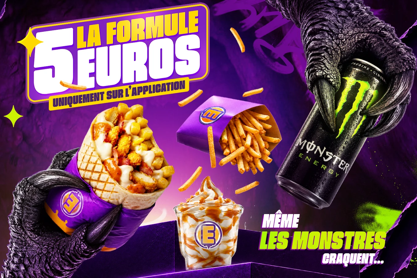 Campagne de la formule à 5 euros sur l’application, avec Monster Energy