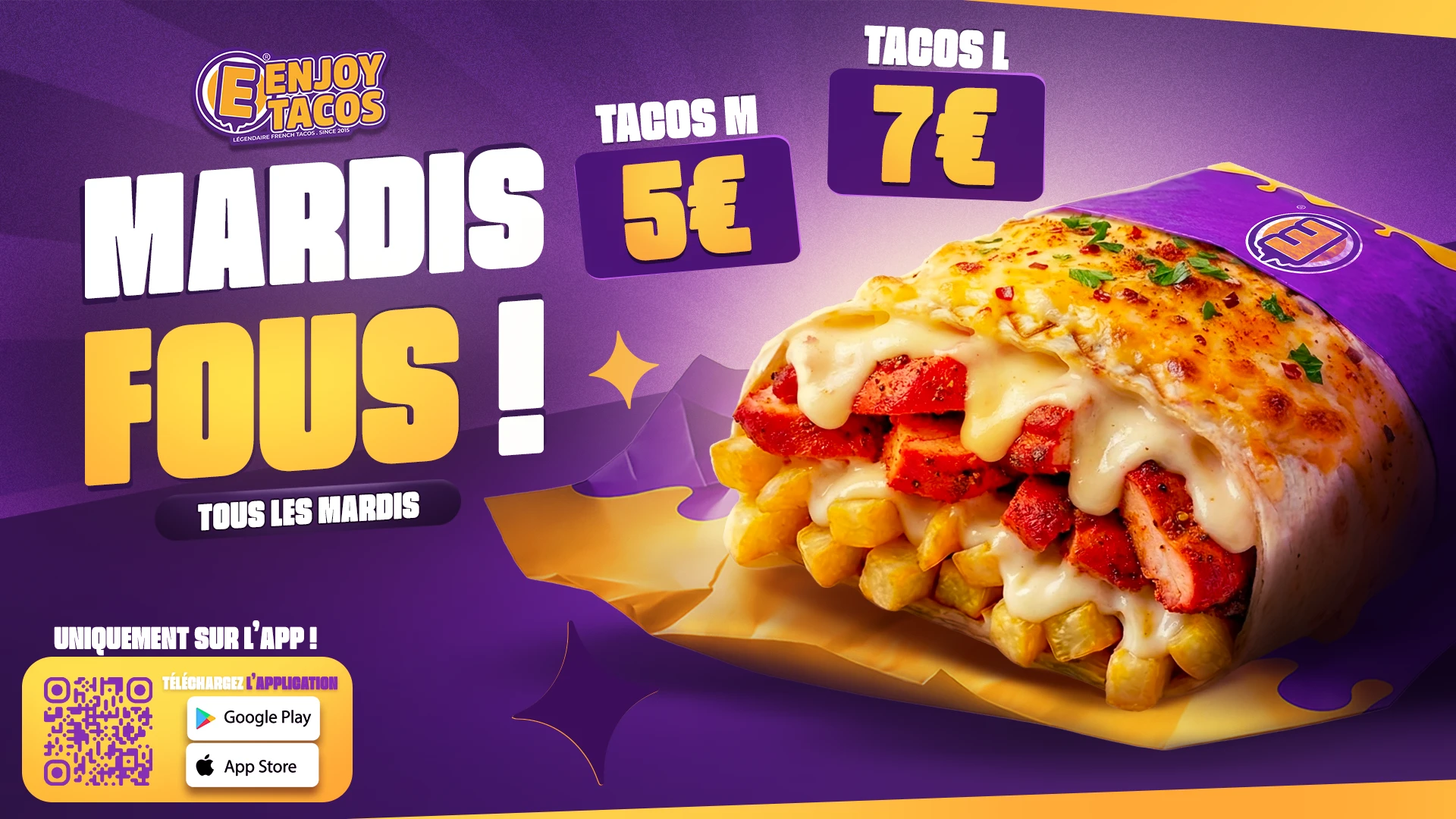 Campagne Mardis fous : tacos M à 5 € et tacos L à 7 € sur l’application